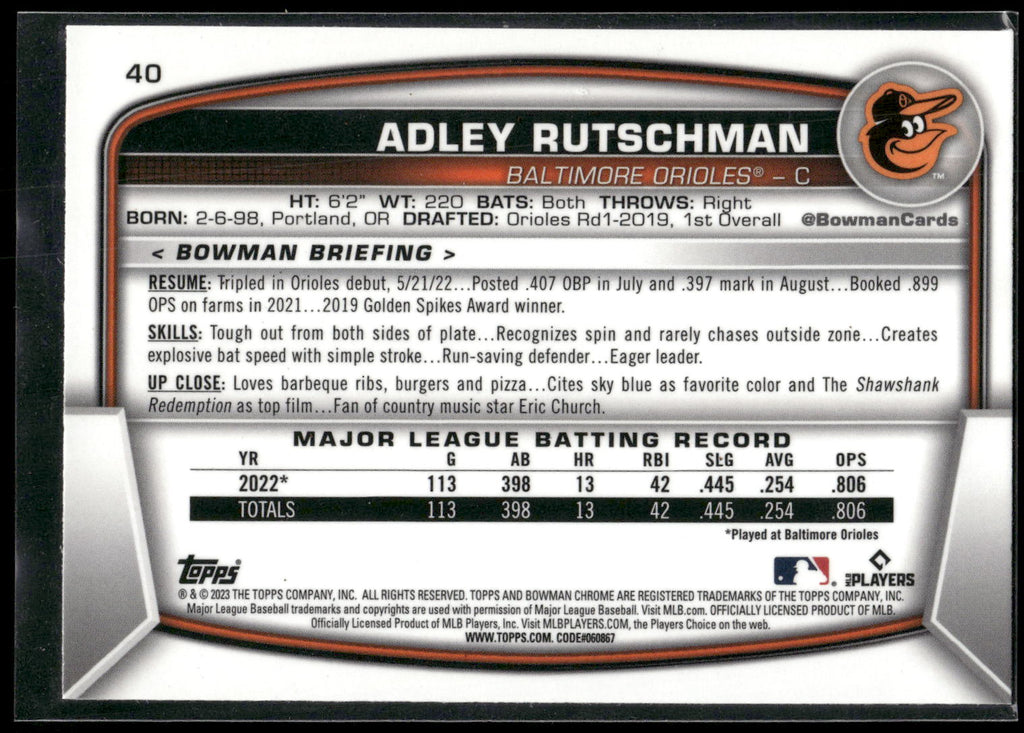 2023 Bowman #40 Adley Rutschman Mojo Refractors