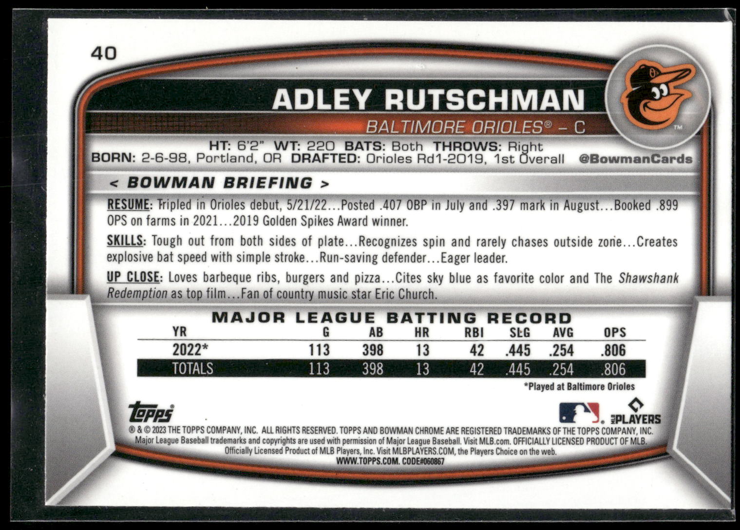 2023 Bowman #40 Adley Rutschman Mojo Refractors