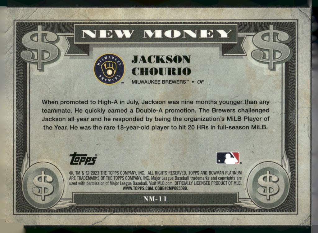 2023 Bowman Platinum #NM-11 Jackson Chourio New Money