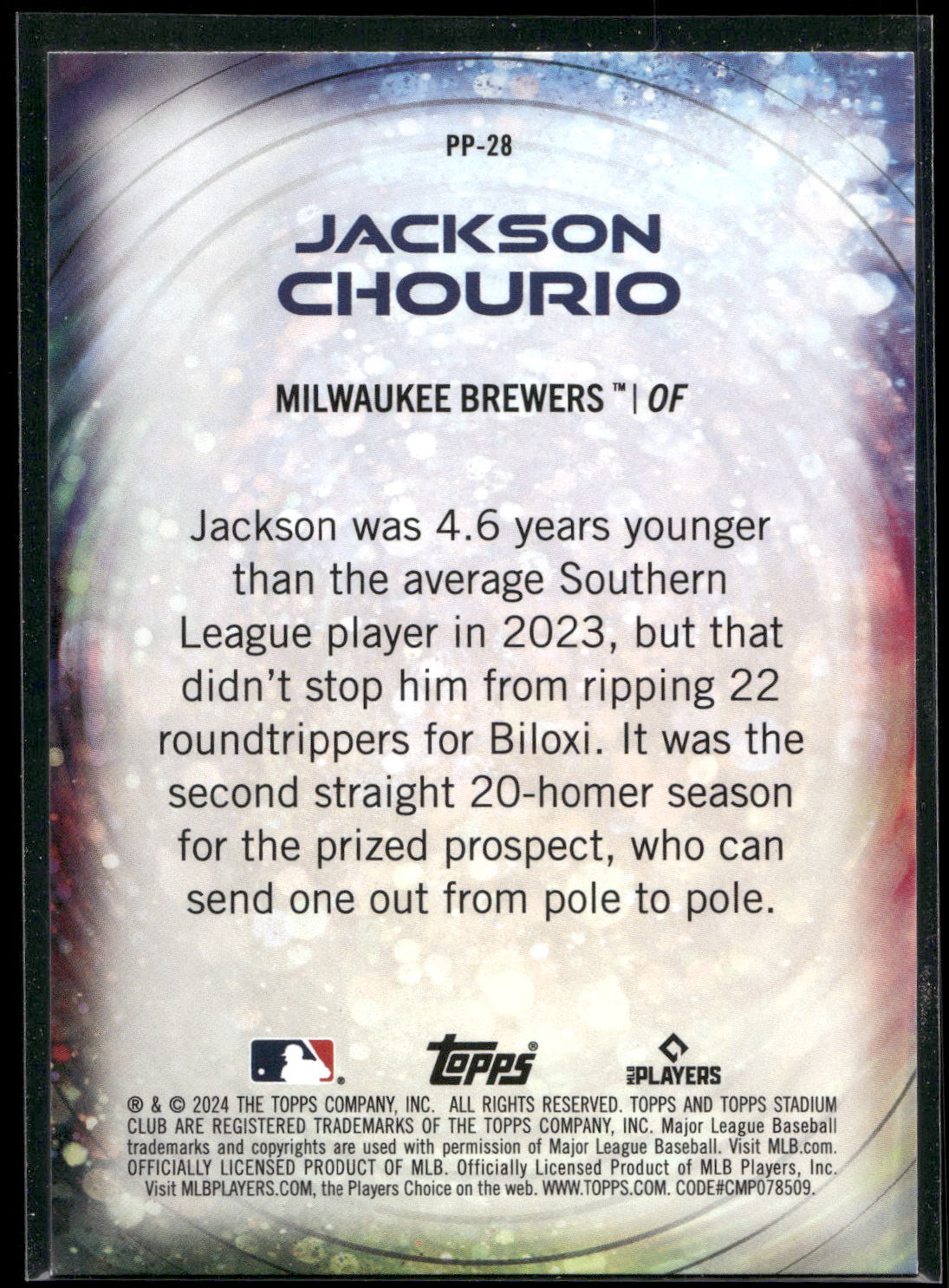 2024 Stadium Club #PP-28 Jackson Chourio Power Packed