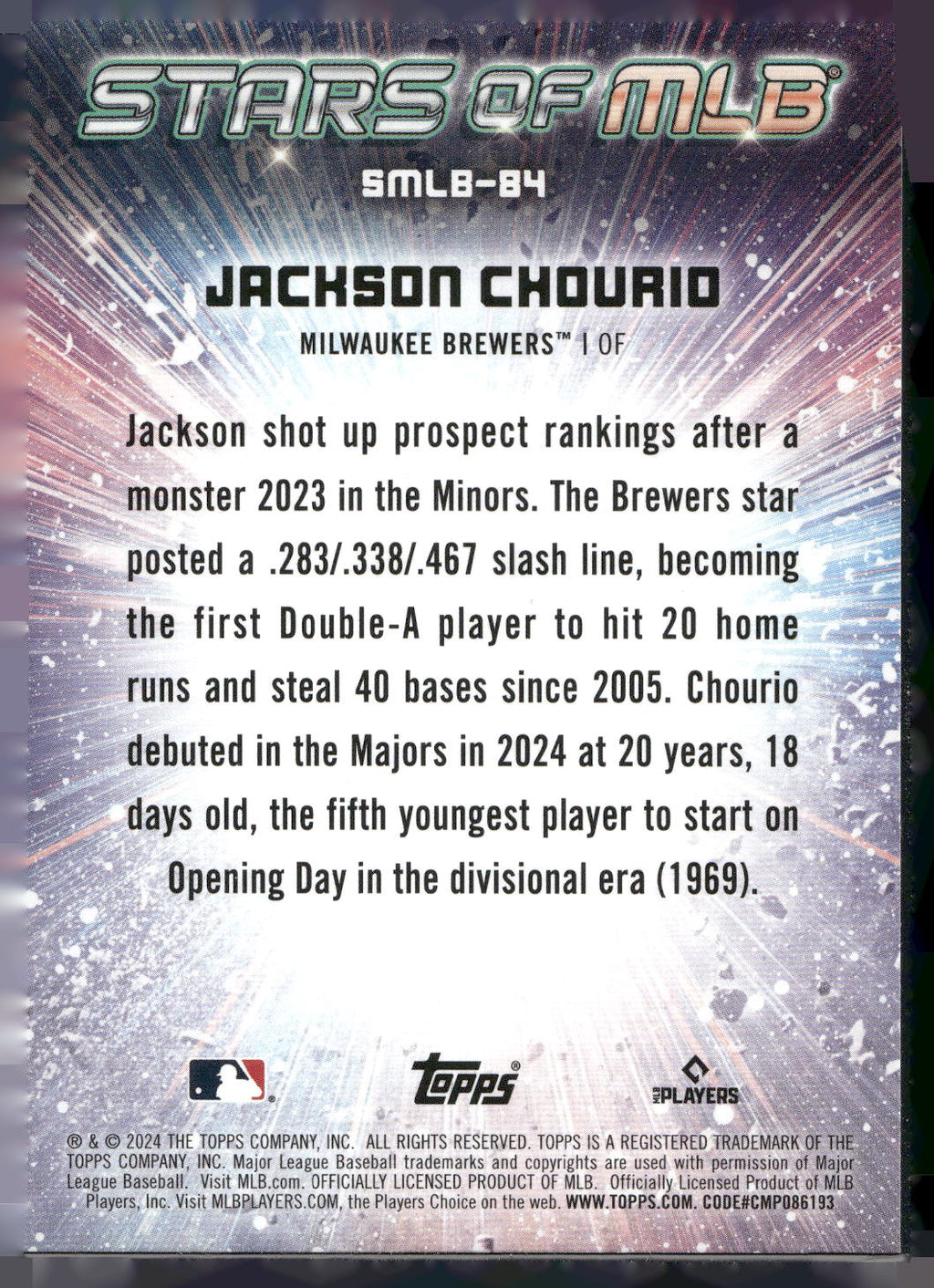 2024 Topps Update #SMLB-84 Jackson Chourio Stars of MLB