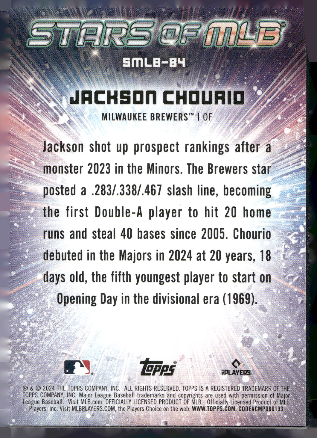 2024 Topps Update #SMLB-84 Jackson Chourio Stars of MLB
