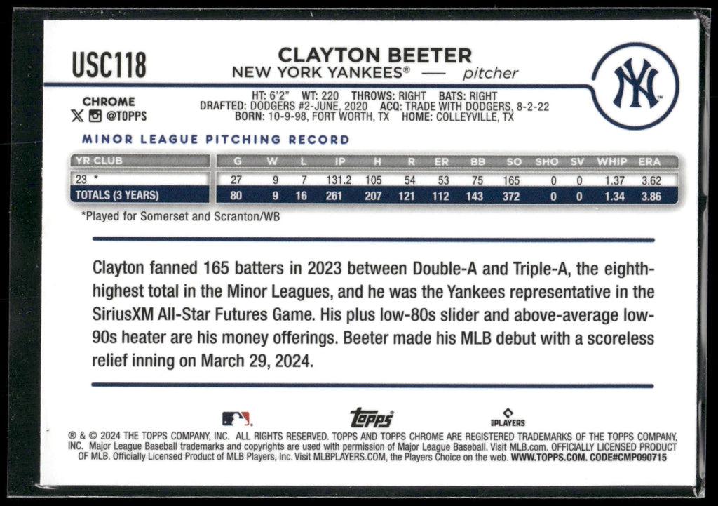 2024 Topps Chrome Update #USC118 Clayton Beeter
