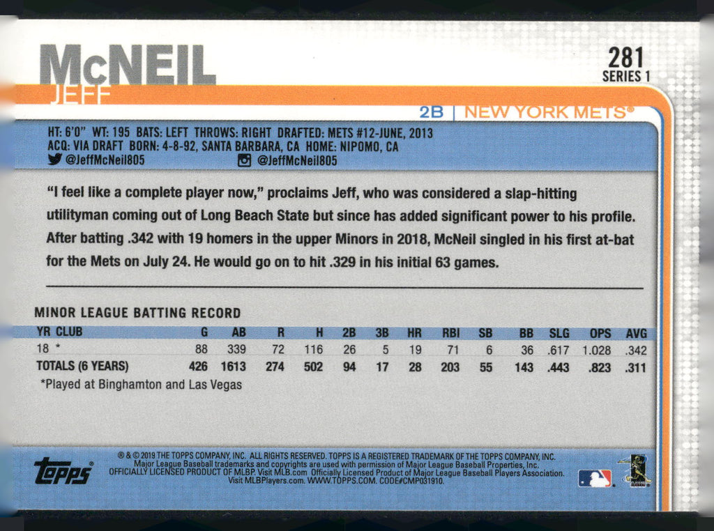 2019 Topps #281 Jeff McNeil