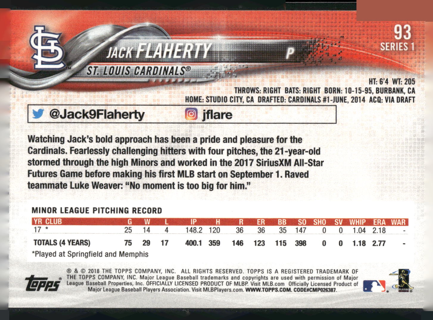 2018 Topps #93 Jack Flaherty