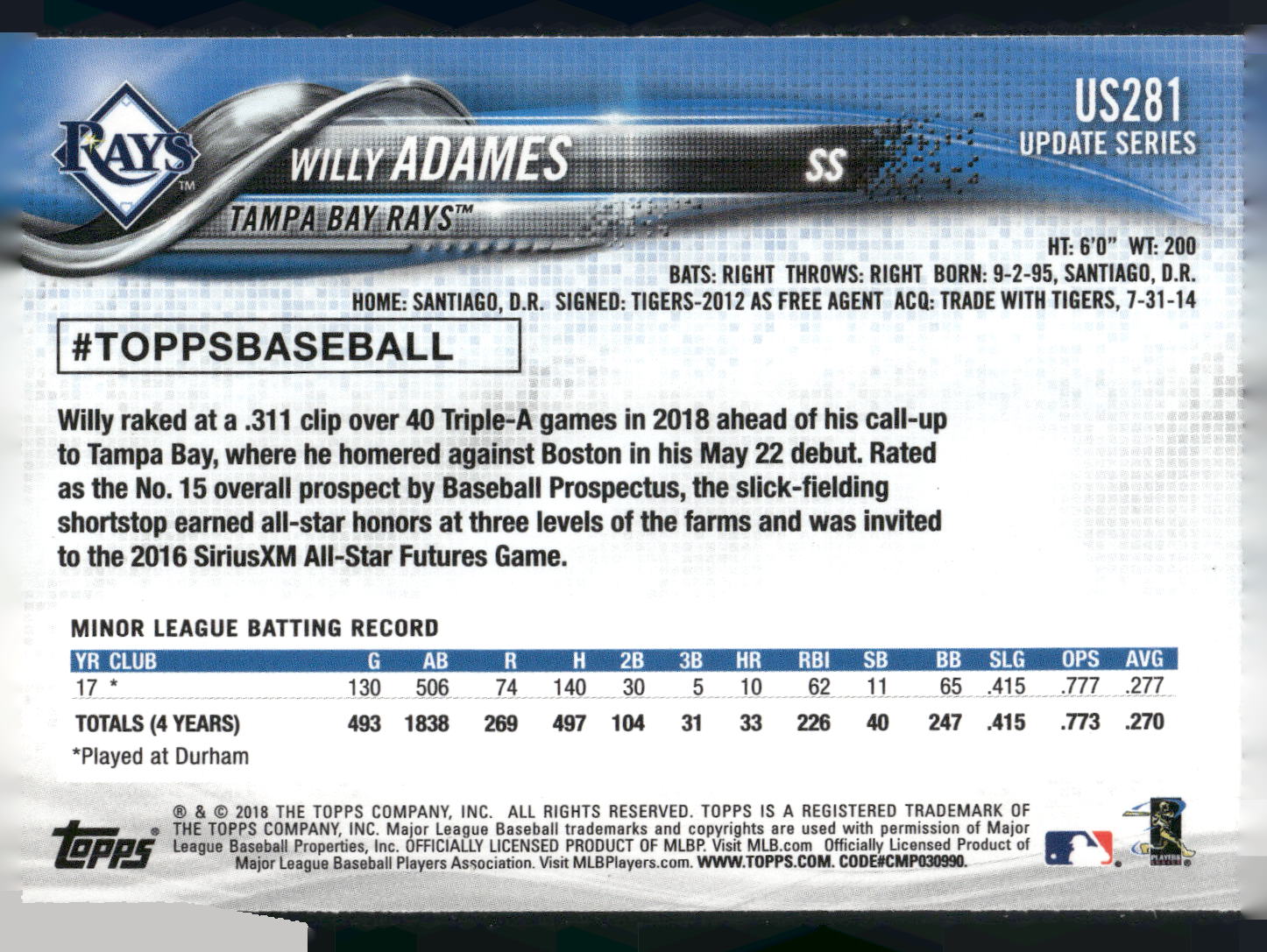 2018 Topps Update #US281 Willy Adames
