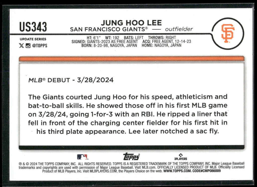 2024 Topps Update #US343 Jung Hoo Lee