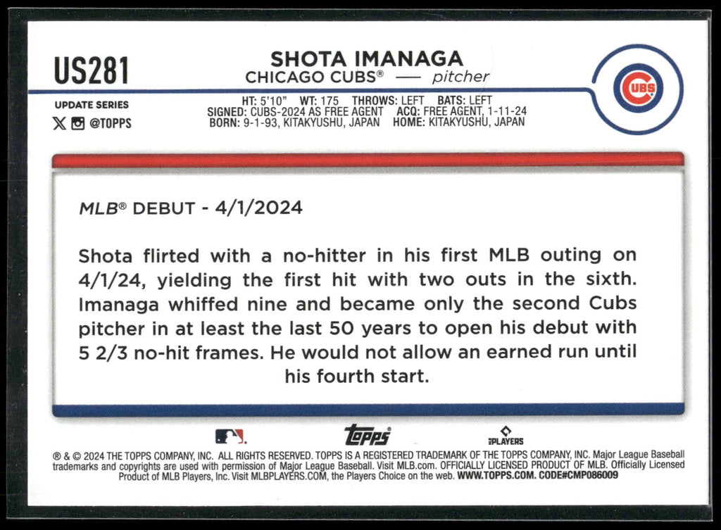 2024 Topps Update #US281 Shota Imanaga