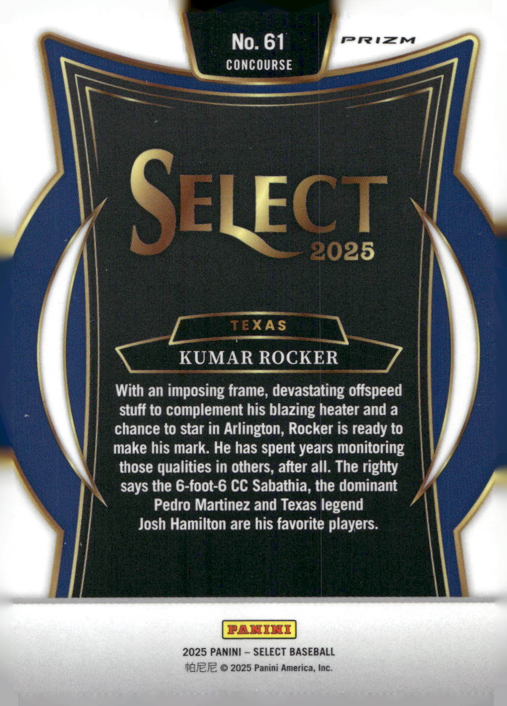 2025 Panini Select #61 Kumar Rocker Silver Prizms