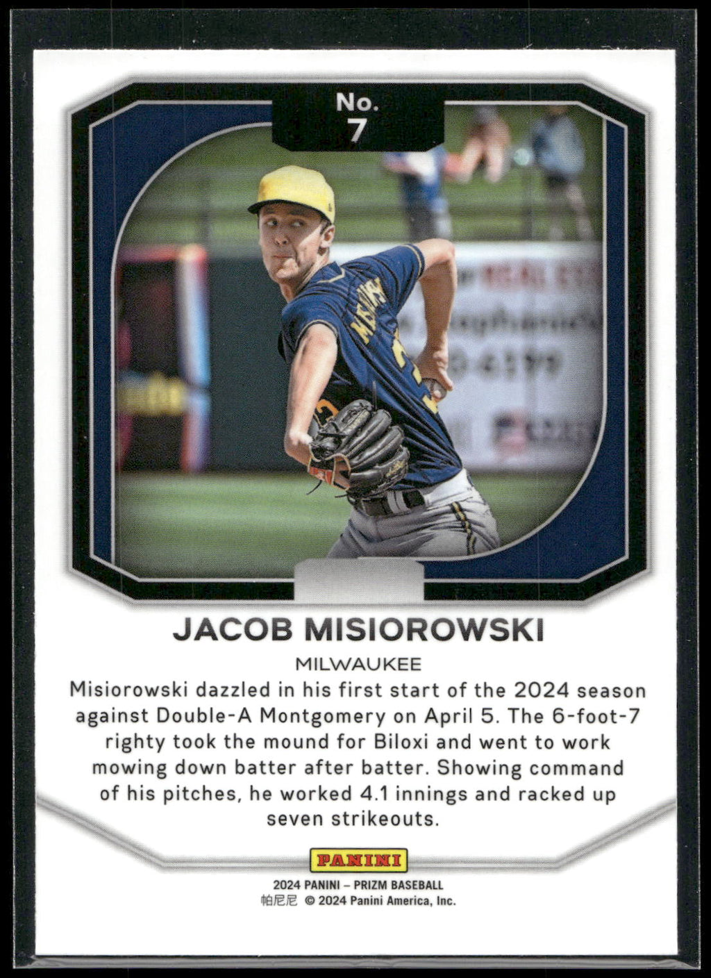2024 Panini Prizm #7 Jacob Misiorowski Top Tier
