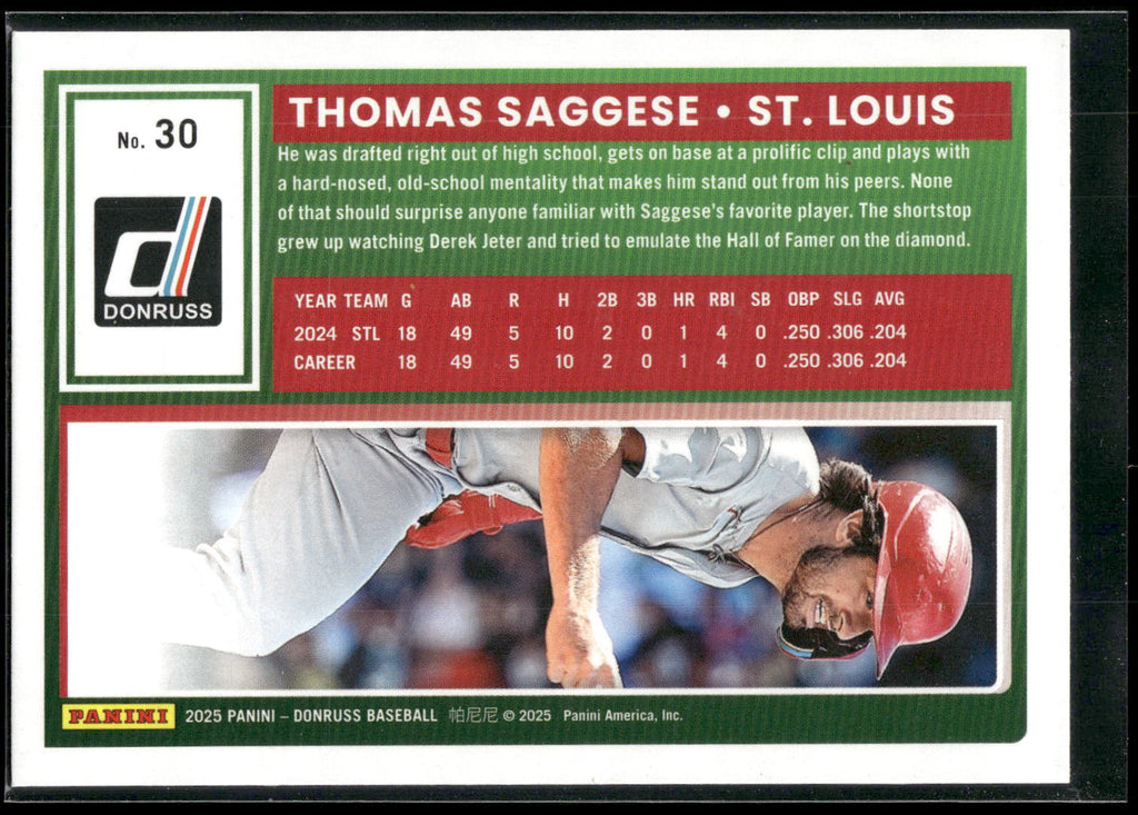 2025 Donruss #30 Thomas Saggese Liberty