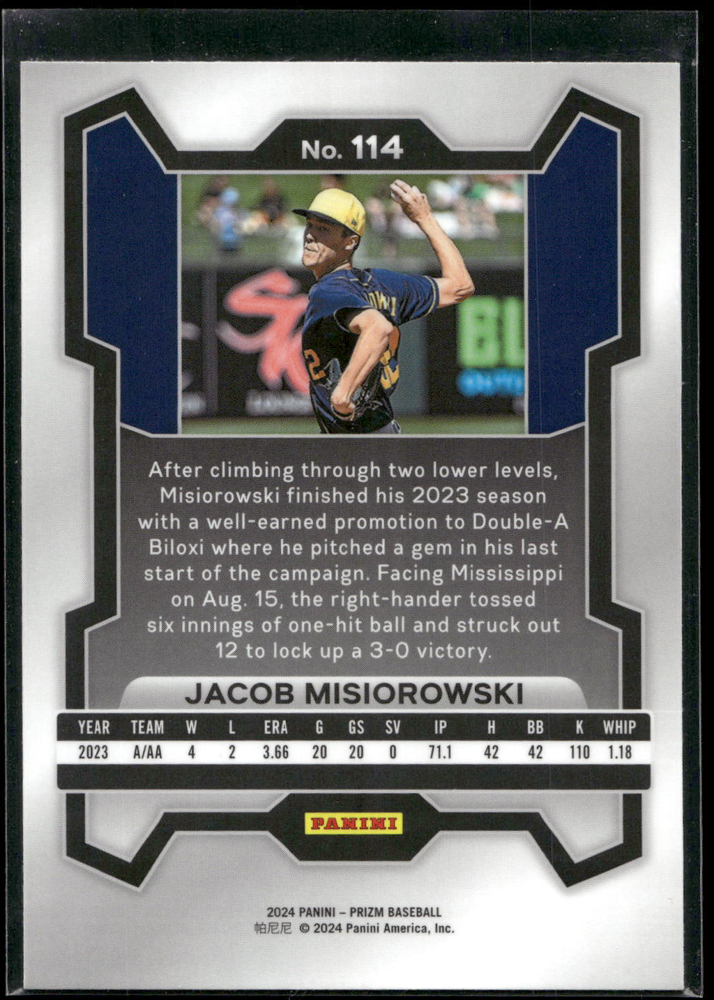 2024 Panini Prizm #114 Jacob Misiorowski