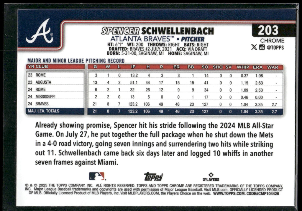 2025 Topps Chrome #203 Spencer Schwellenbach RayWave Refractors