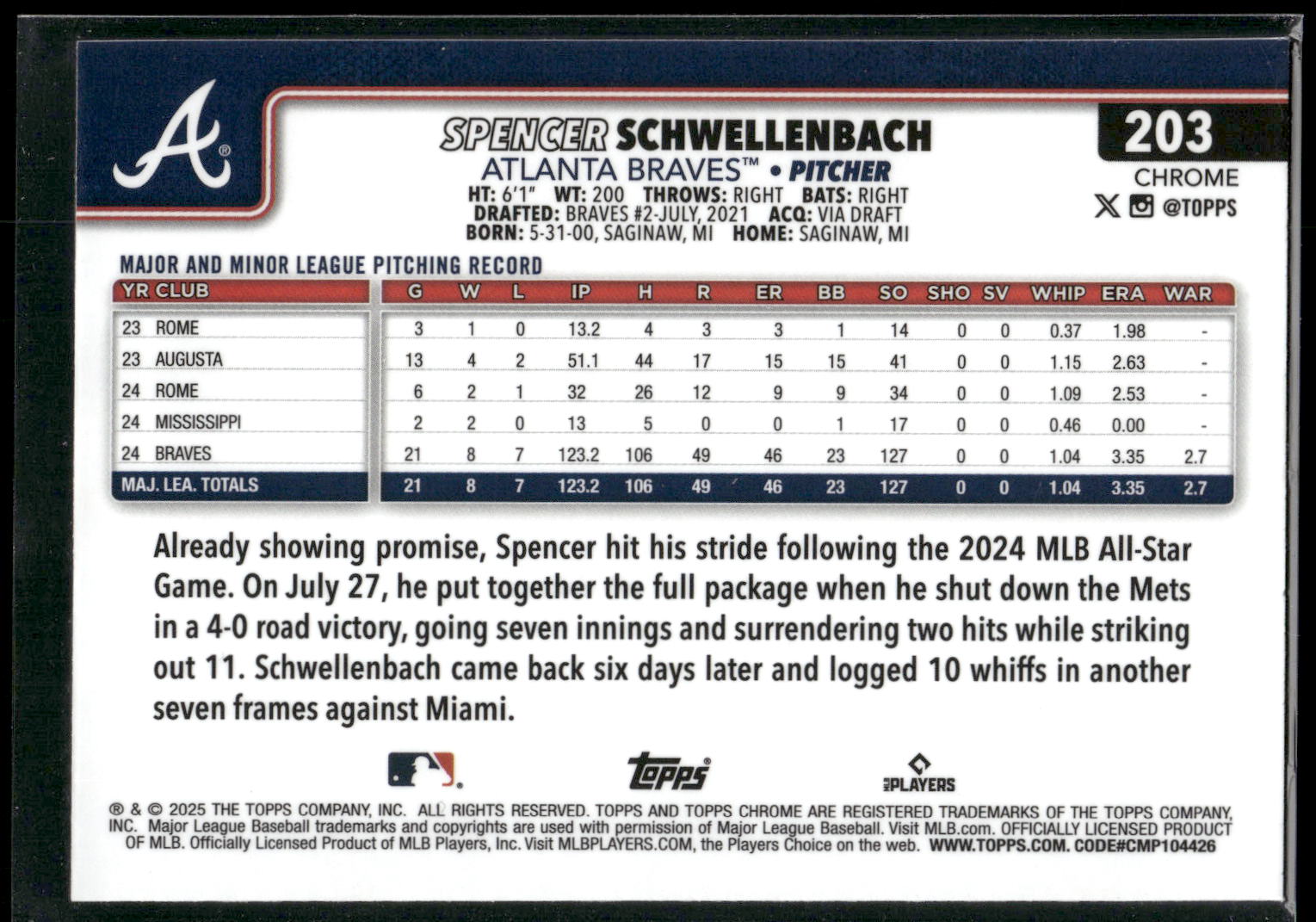 2025 Topps Chrome #203 Spencer Schwellenbach RayWave Refractors
