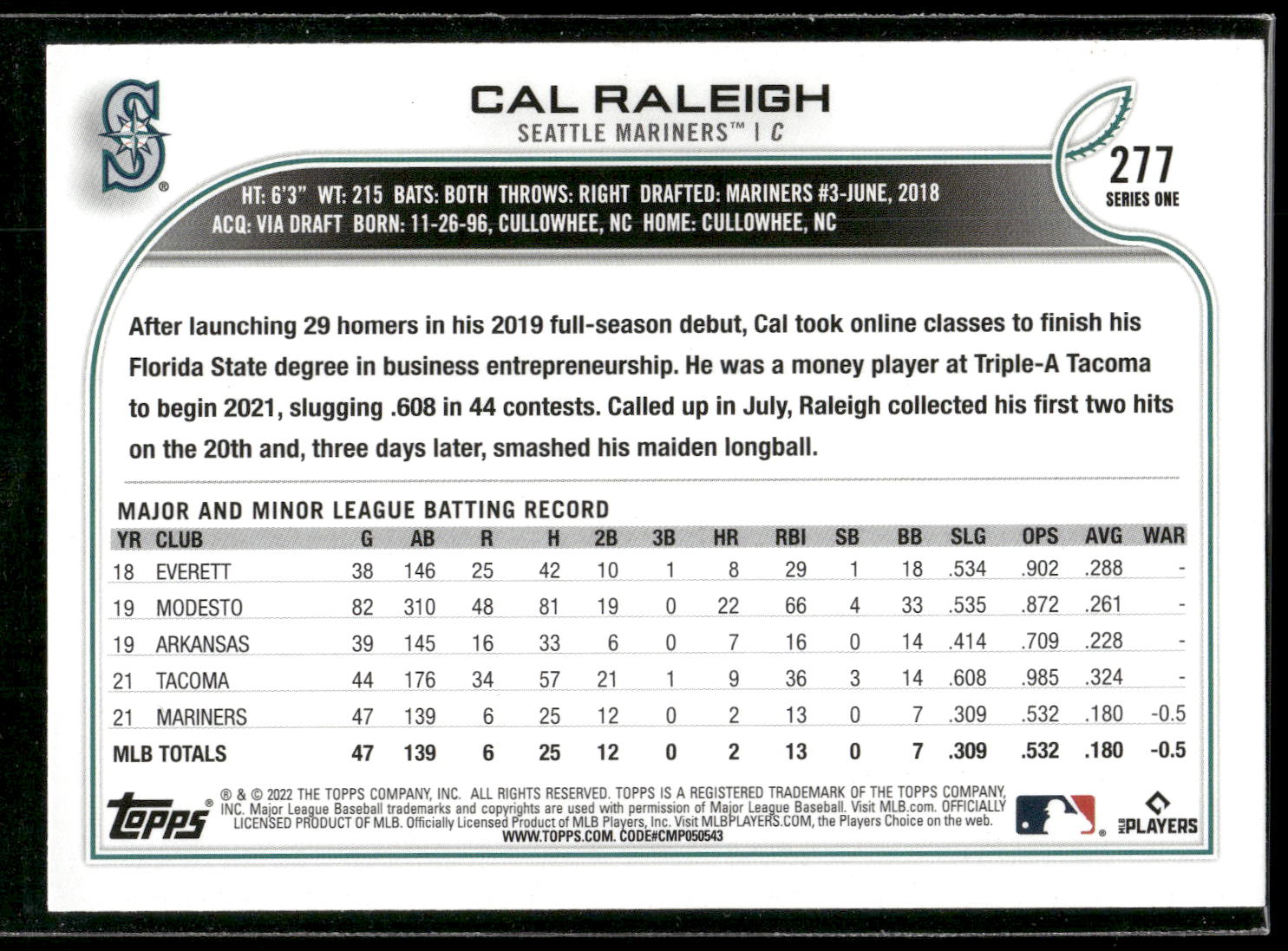 2022 Topps #277 Cal Raleigh