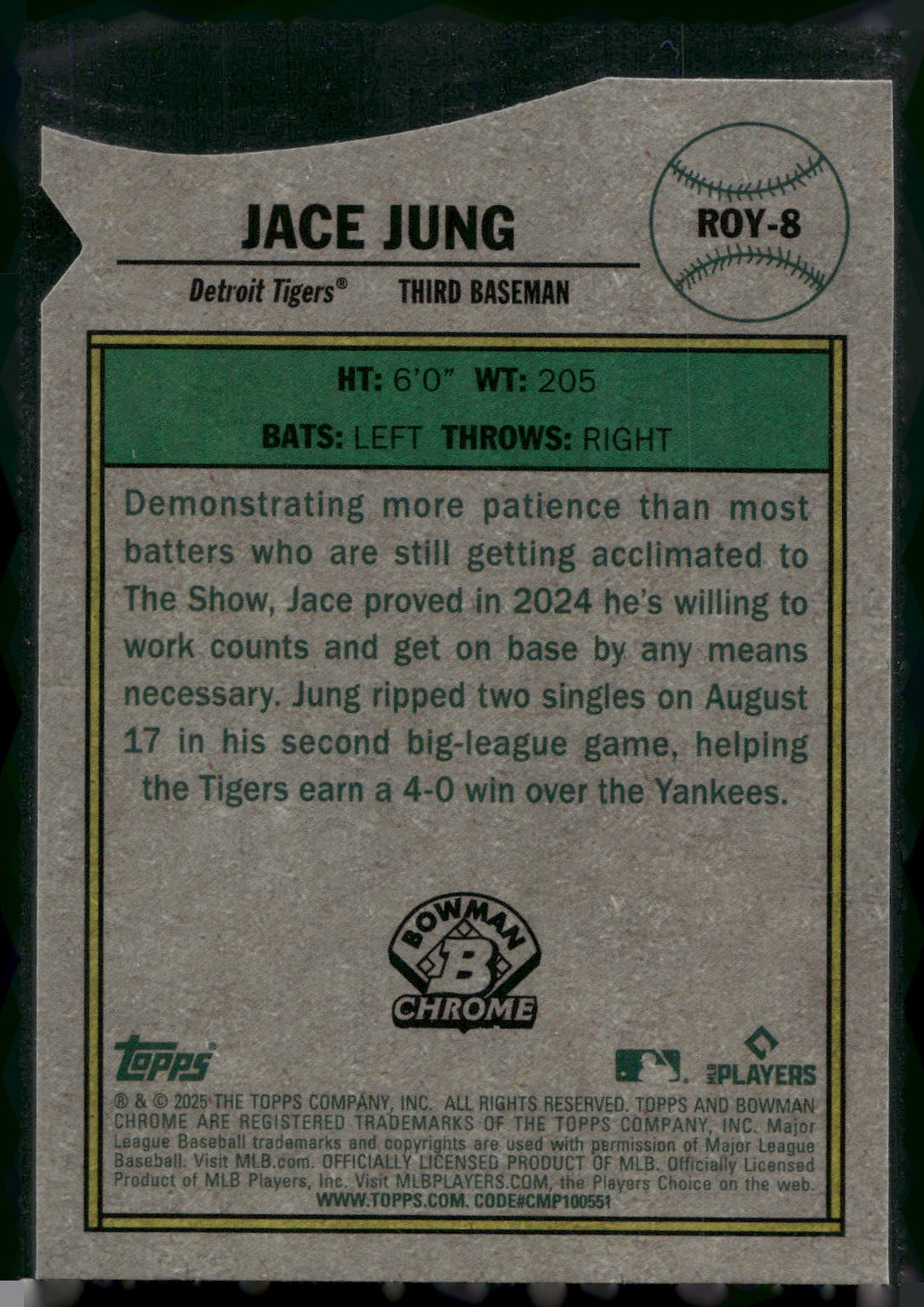 2025 Bowman #ROY-8 Jace Jung Rookie of the Year Favorites