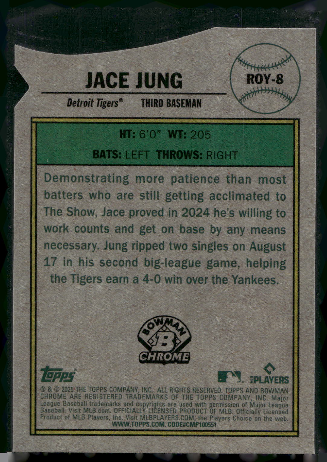 2025 Bowman #ROY-8 Jace Jung Rookie of the Year Favorites