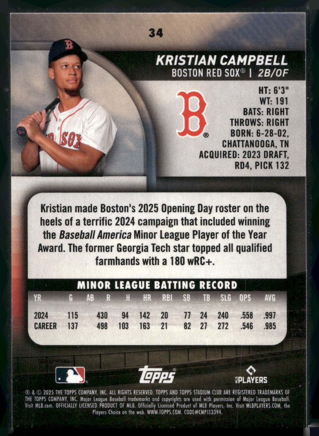 2025 Stadium Club #34 Kristian Campbell