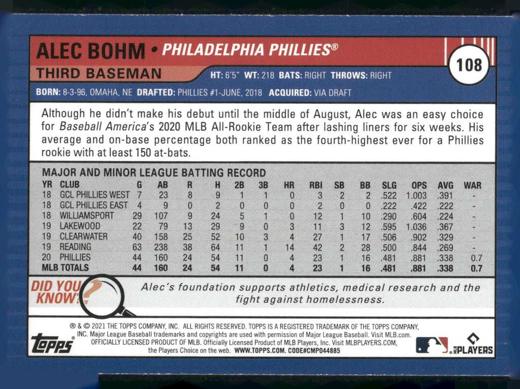 2021 Topps Big League #108 Alec Bohm