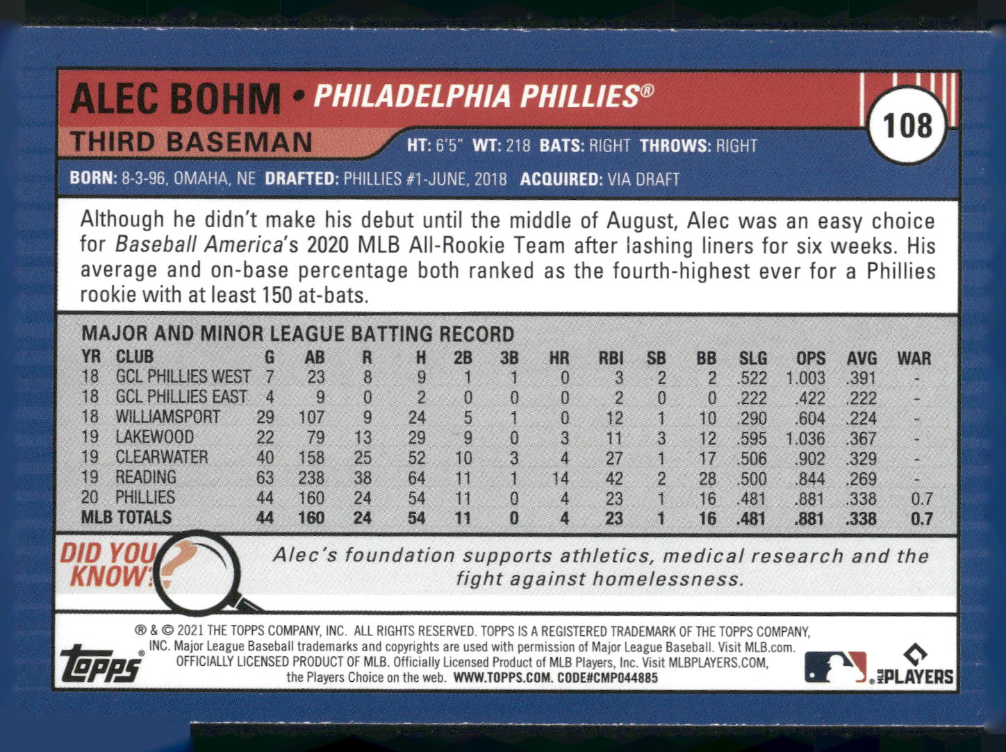 2021 Topps Big League #108 Alec Bohm