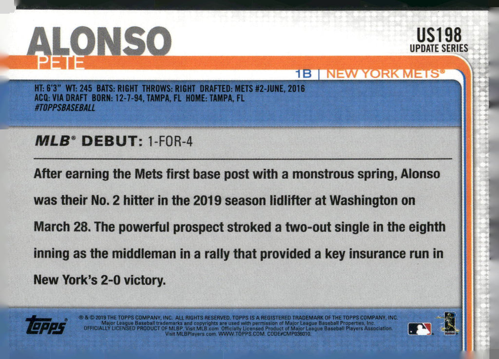 2019 Topps Update #US198 Pete Alonso