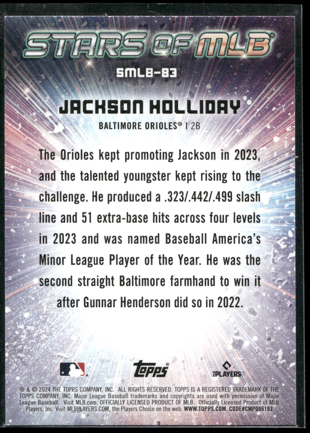 2024 Topps Update #SMLB-83 Jackson Holliday Stars of MLB