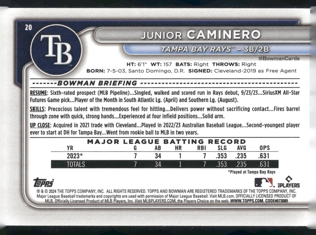 2024 Bowman #20 Junior Caminero