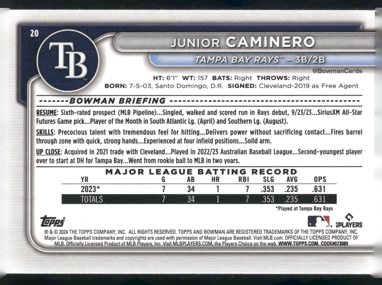 2024 Bowman #20 Junior Caminero