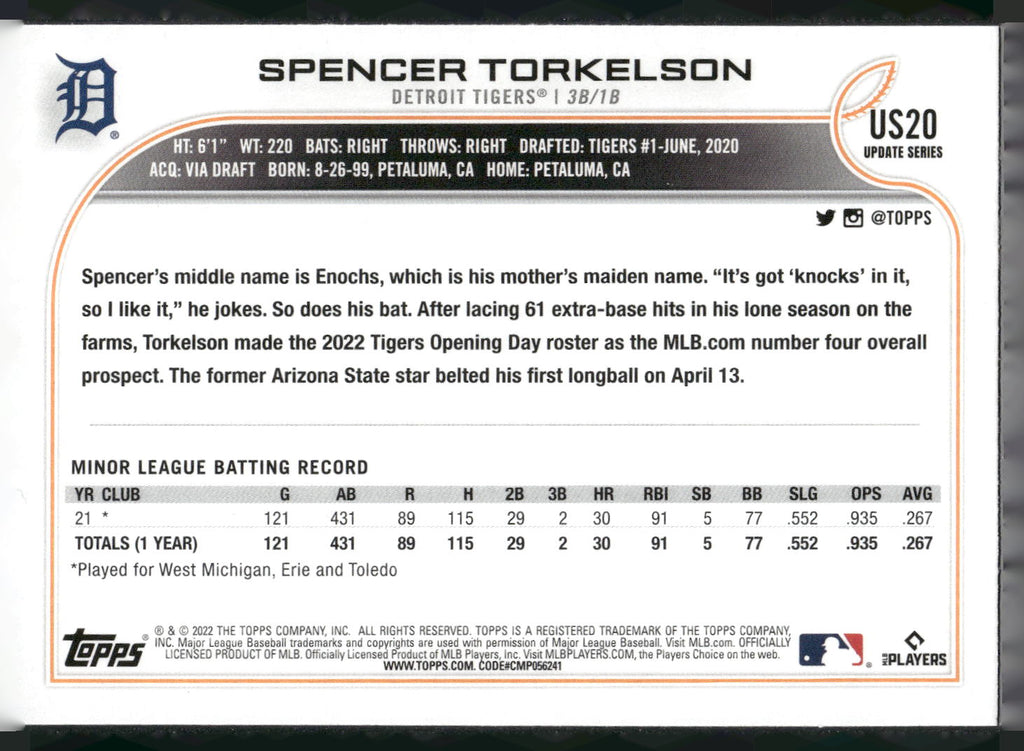 2022 Topps Update #US20 Spencer Torkelson
