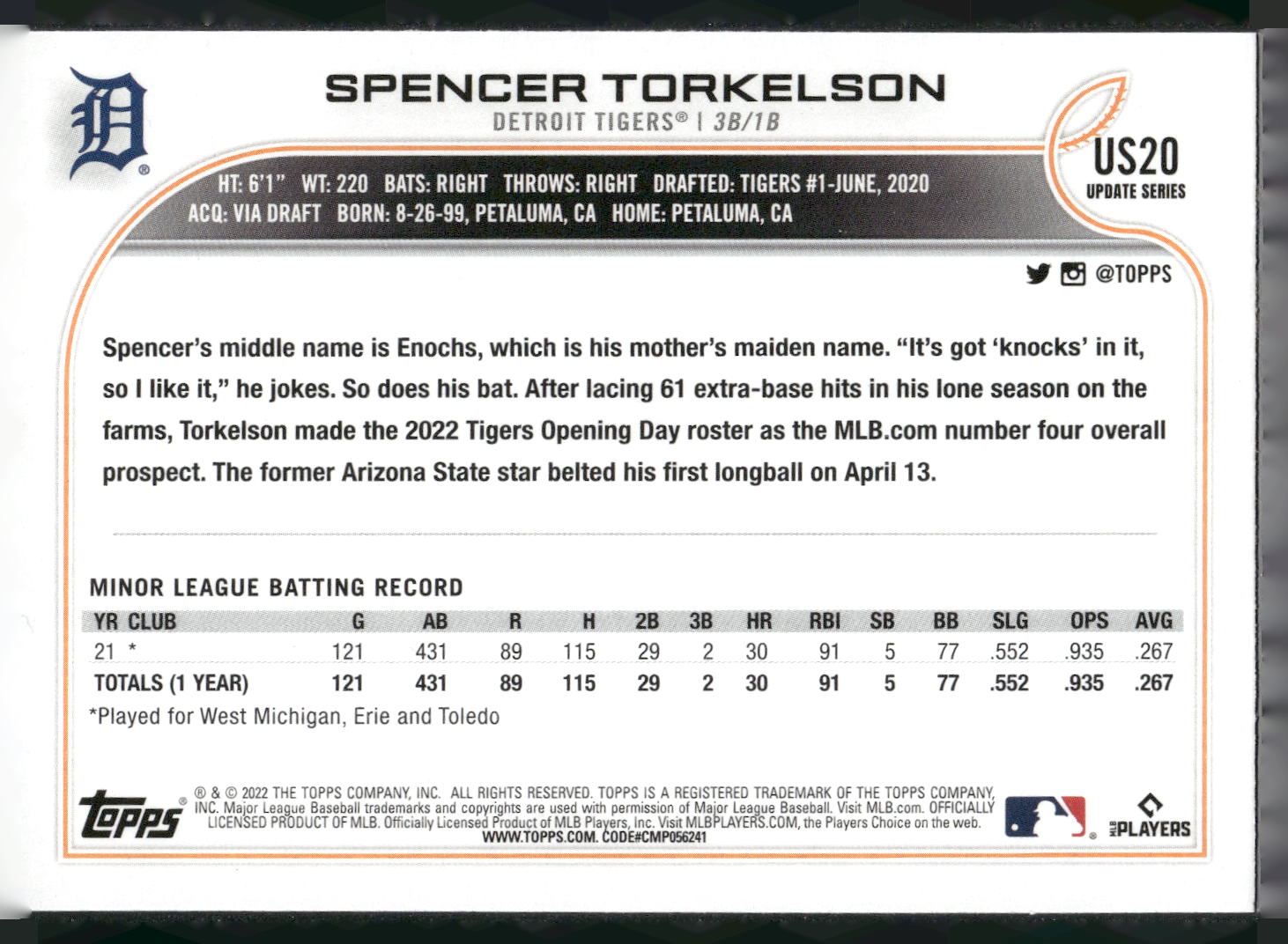 2022 Topps Update #US20 Spencer Torkelson