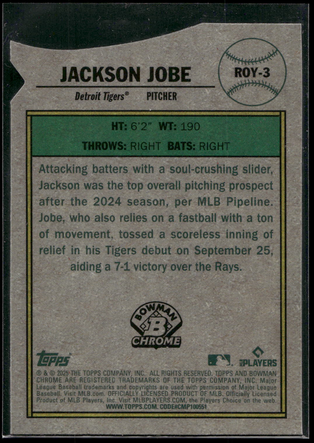 2025 Bowman #ROY-3 Jackson Jobe Rookie of the Year Favorites