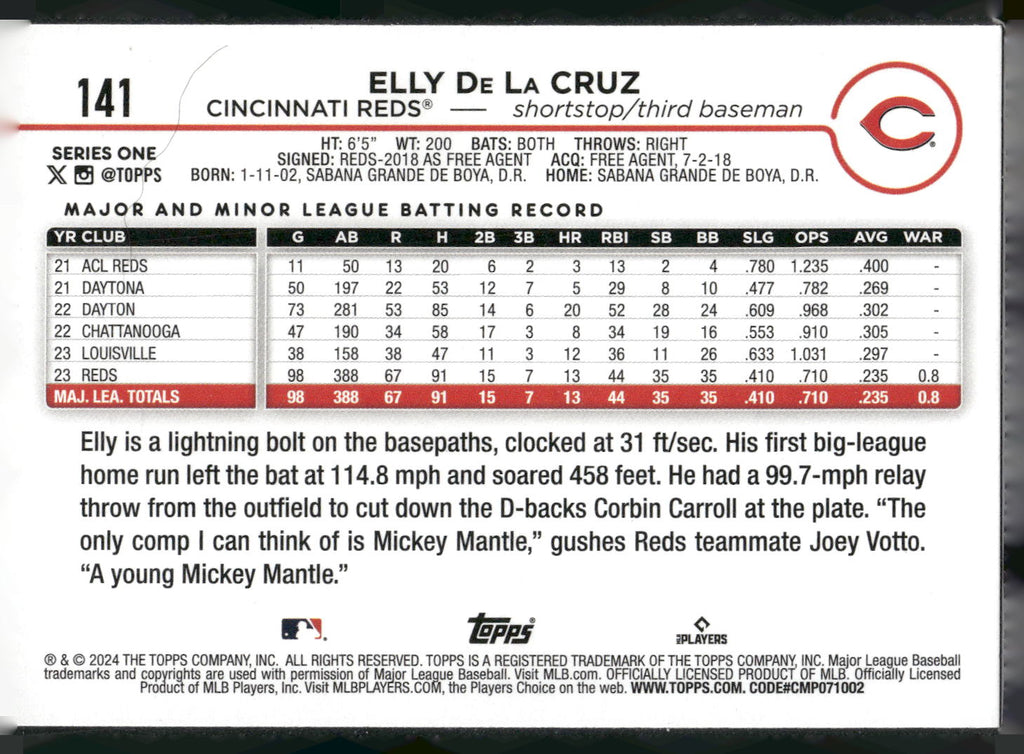 2024 Topps #141 Elly De La Cruz