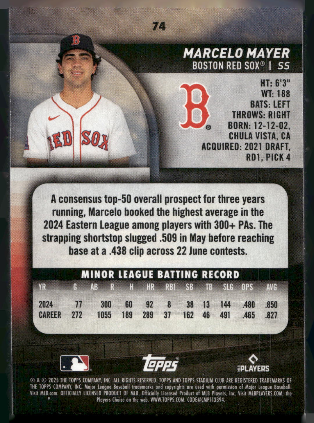 2025 Stadium Club #74 Marcelo Mayer