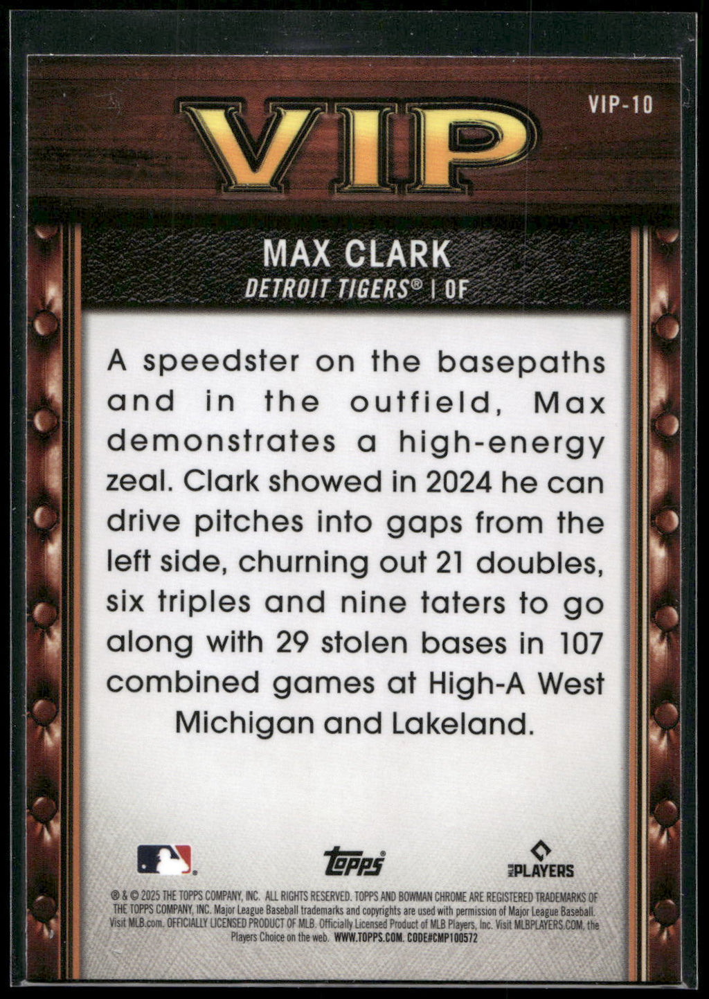 2025 Bowman #VIP-10 Max Clark Very Important Prospects