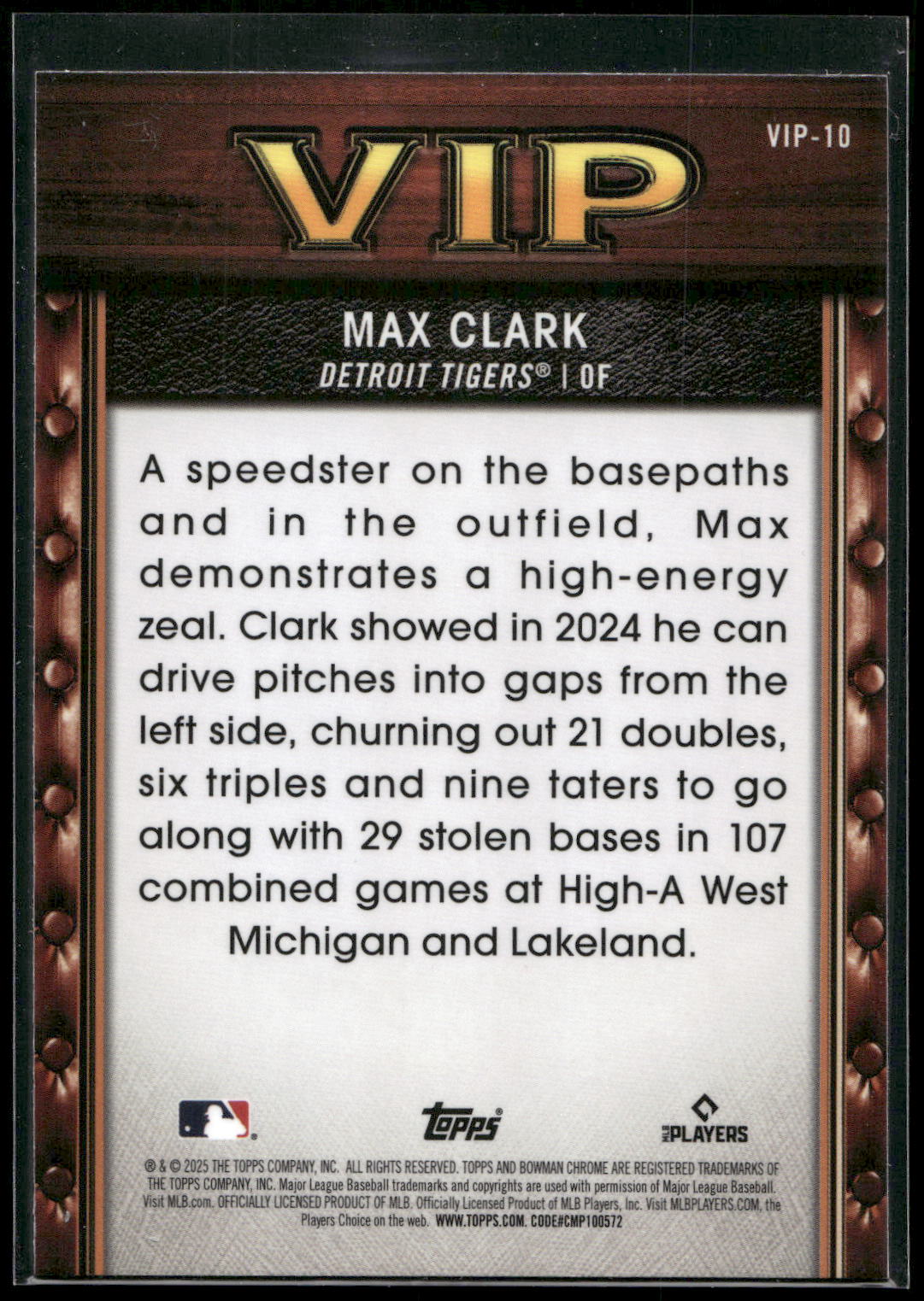 2025 Bowman #VIP-10 Max Clark Very Important Prospects