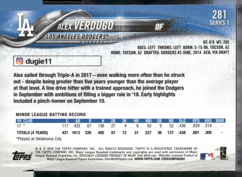 2018 Topps #281 Alex Verdugo