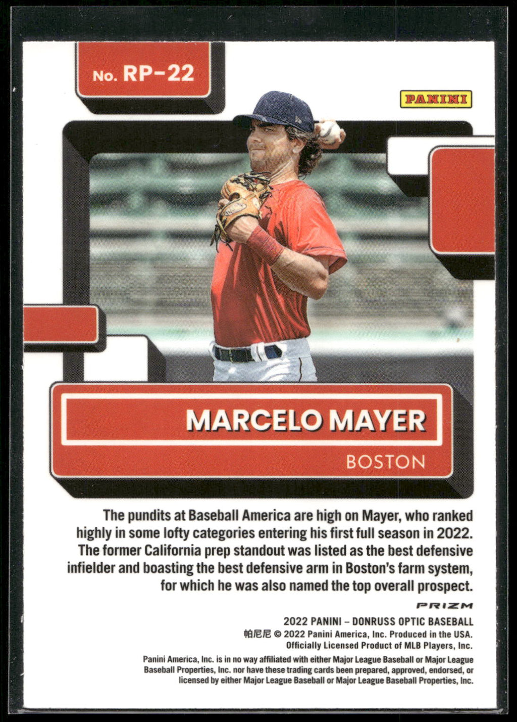 2022 Donruss Optic #RP-22 Marcelo Mayer Rated Prospects Holo Prizm