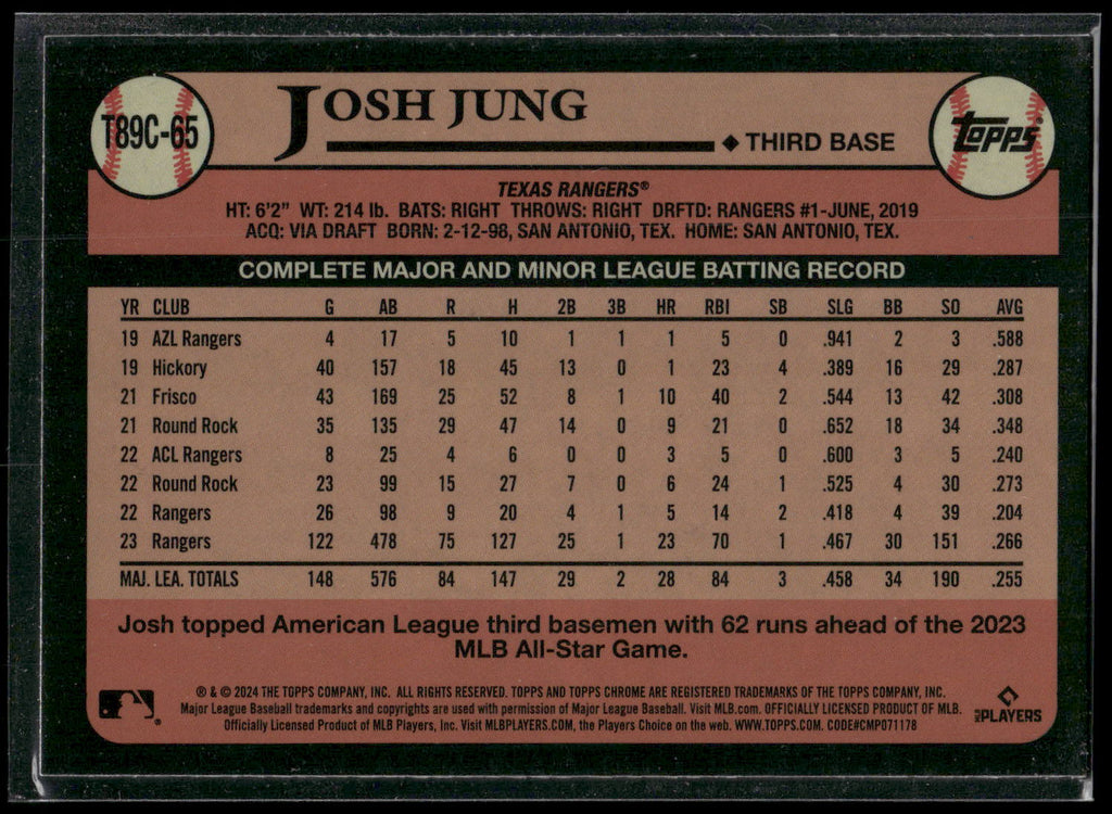 2024 Topps Chrome #T89C-65 Josh Jung 1989 Topps Baseball 35th