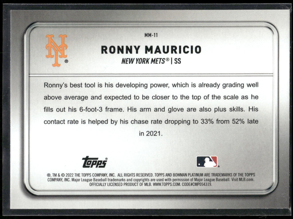2022 Bowman Platinum #MM-11 Ronny Mauricio Minted in Merit