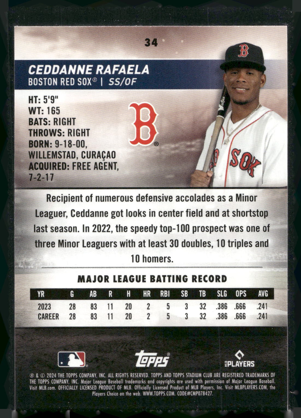 2024 Stadium Club #34 Ceddanne Rafaela Pink Foil