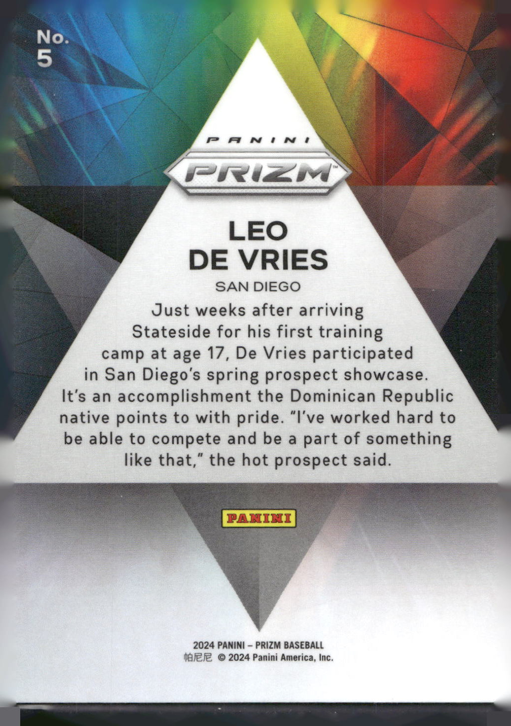 2024 Panini Prizm #5 Leo De Vries Prizmatic