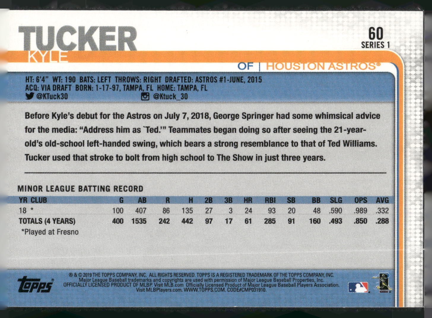 2019 Topps #60 Kyle Tucker
