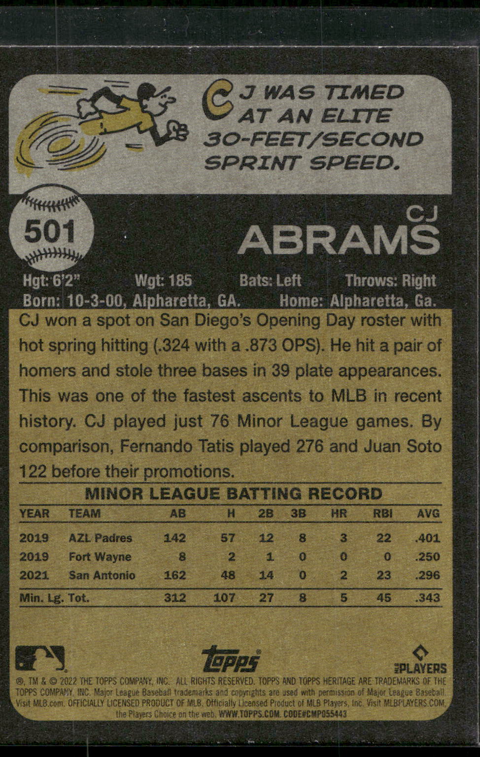 2022 Topps Heritage #501 CJ Abrams