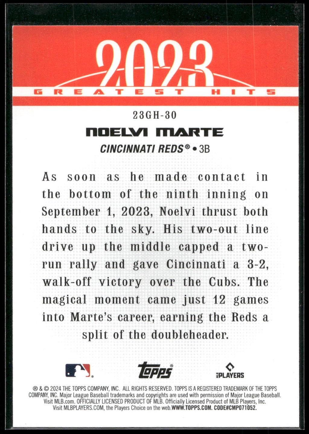 2024 Topps #23GH-30 Noelvi Marte 2023 Greatest Hits