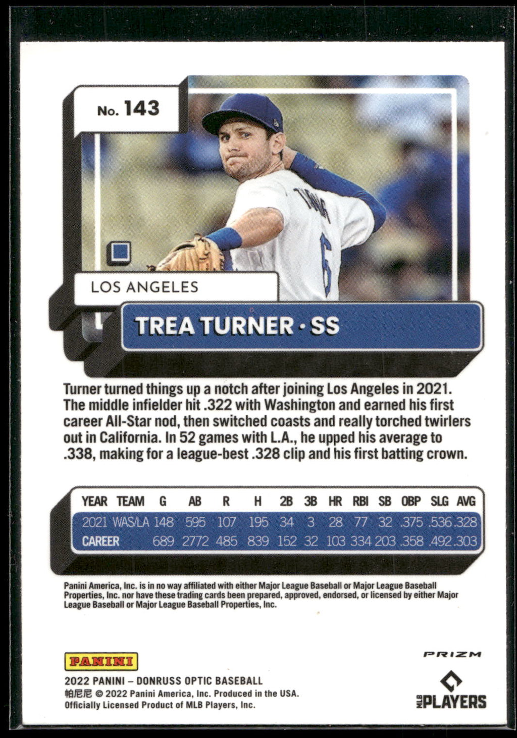 2022 Donruss Optic #143 Trea Turner Pink Prizm