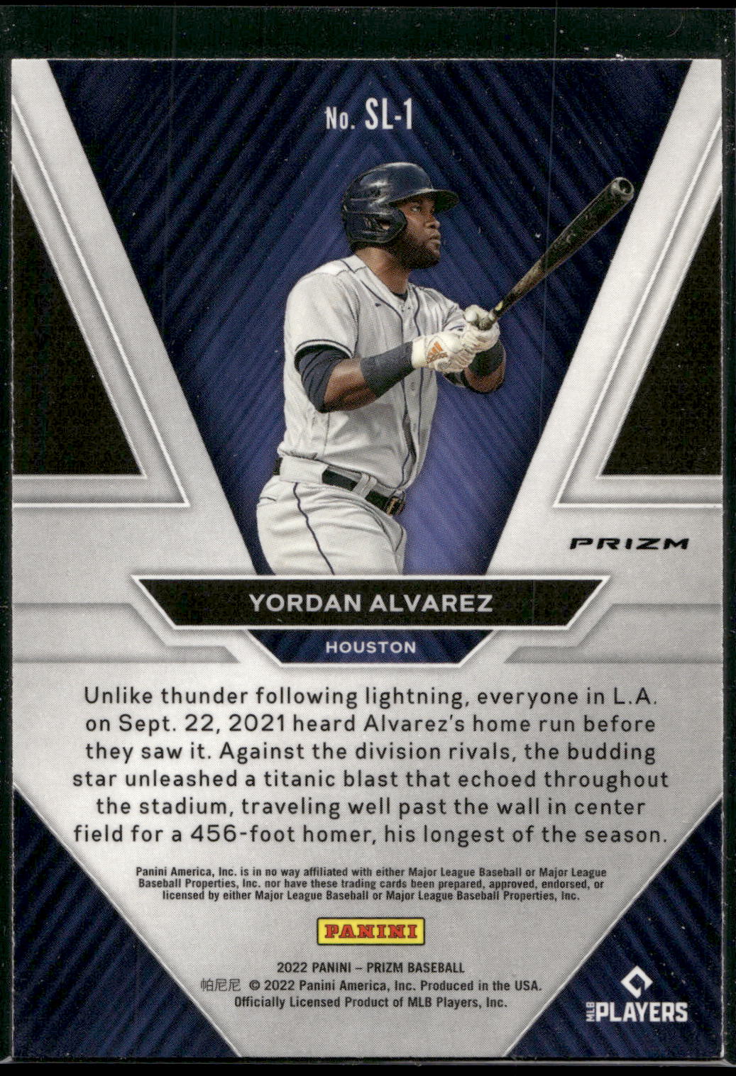 2022 Panini Prizm #SL-1 Yordan Alvarez Sluggers Silver Prizm