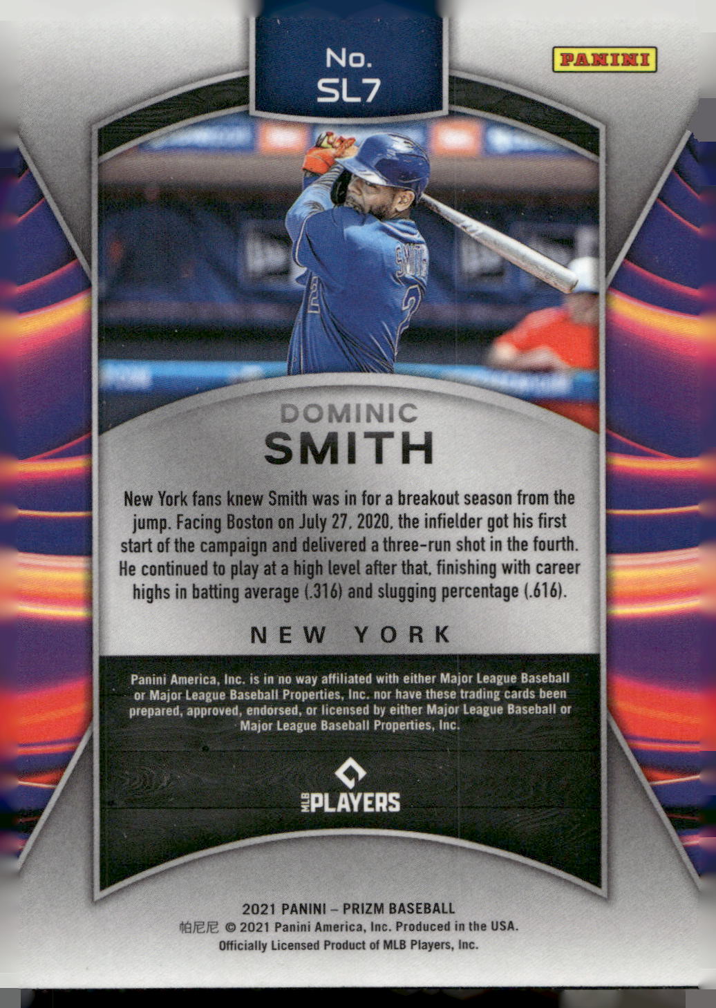 2021 Panini Prizm #SL7 Dominic Smith Sluggers