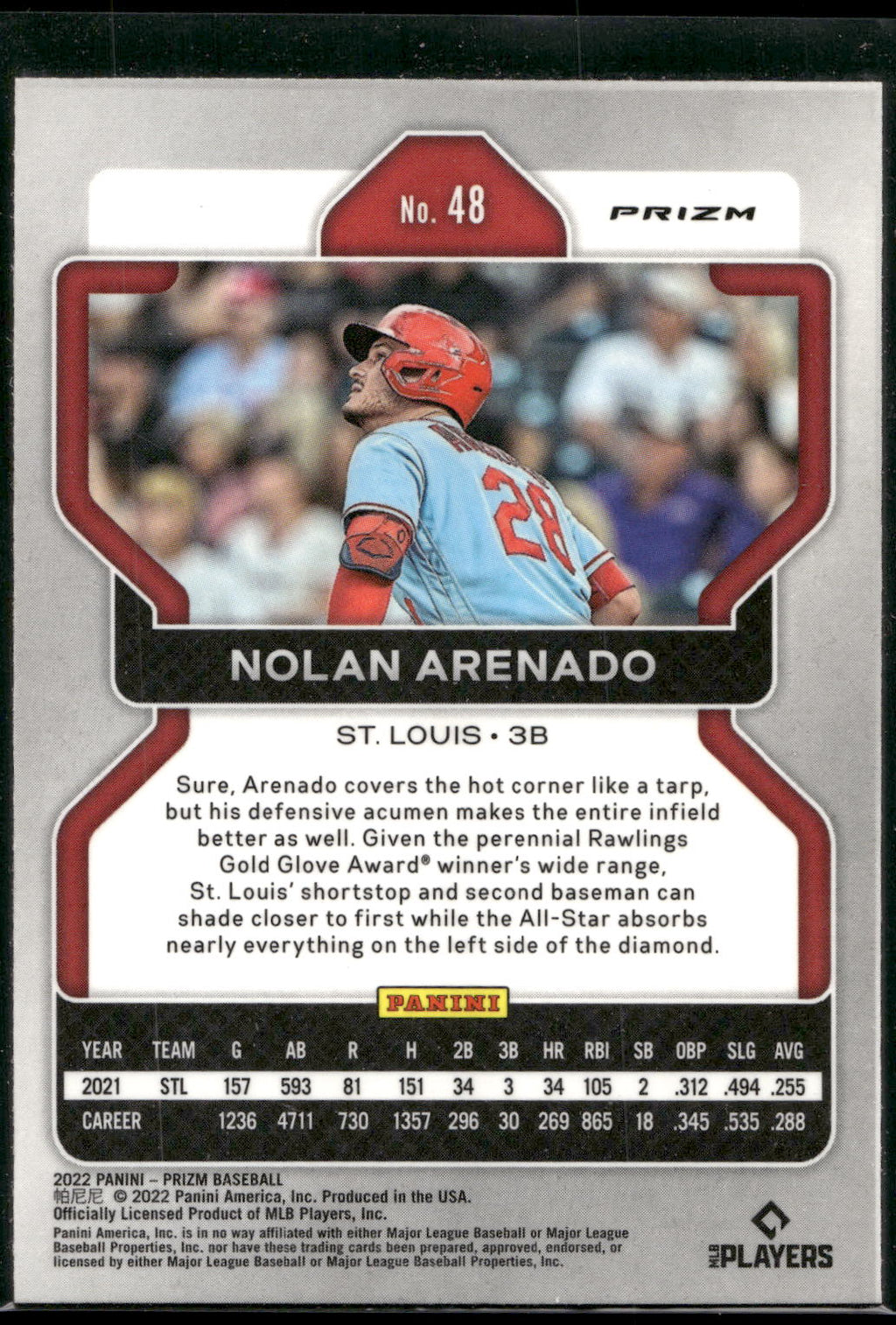 2022 Panini Prizm #48 Nolan Arenado Purple Prizm