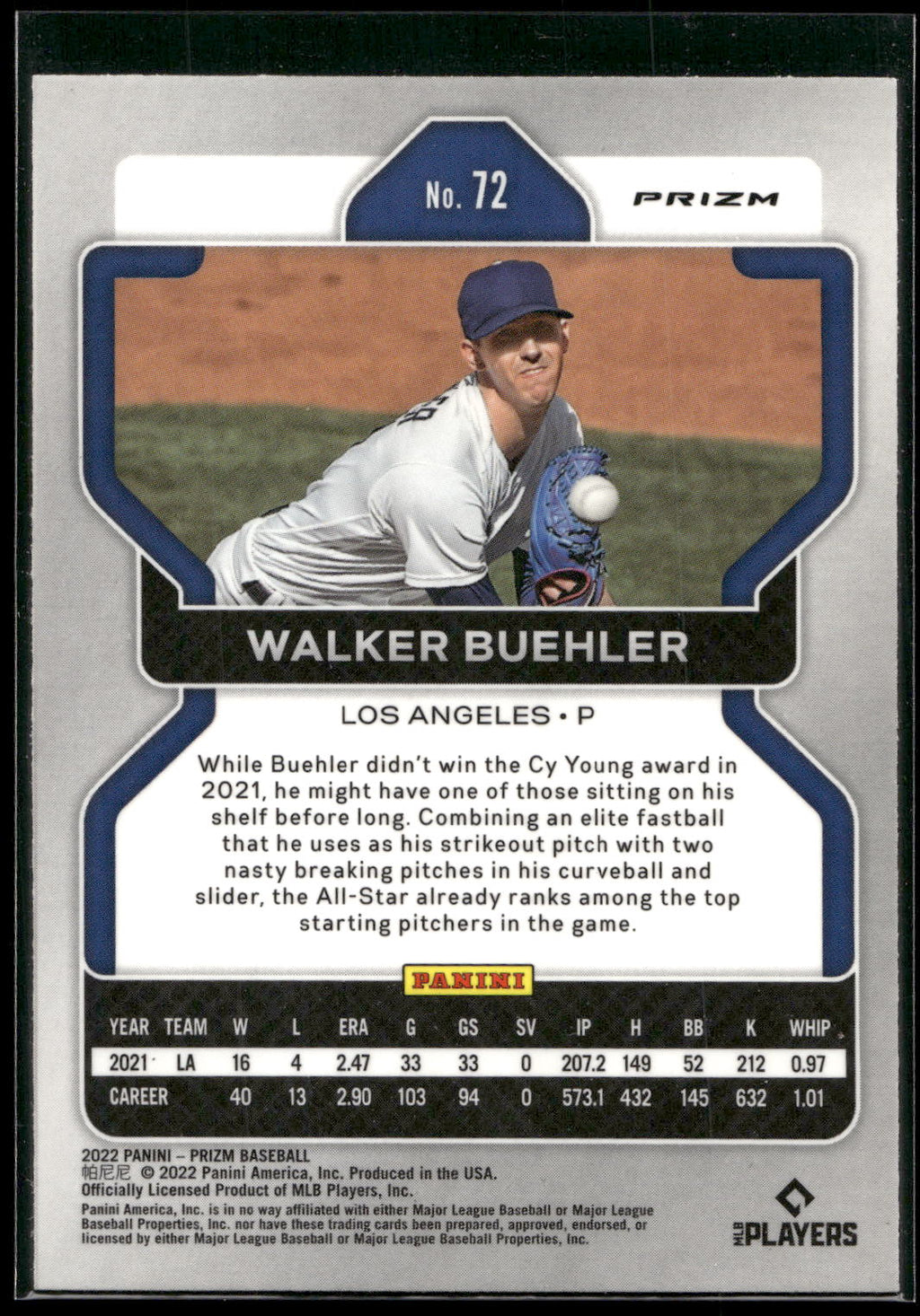 2022 Panini Prizm #72 Walker Buehler Purple Prizm