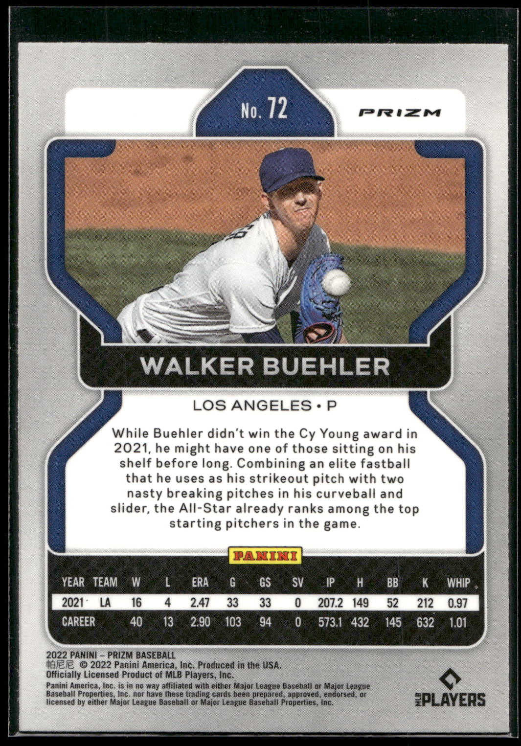 2022 Panini Prizm #72 Walker Buehler Purple Prizm